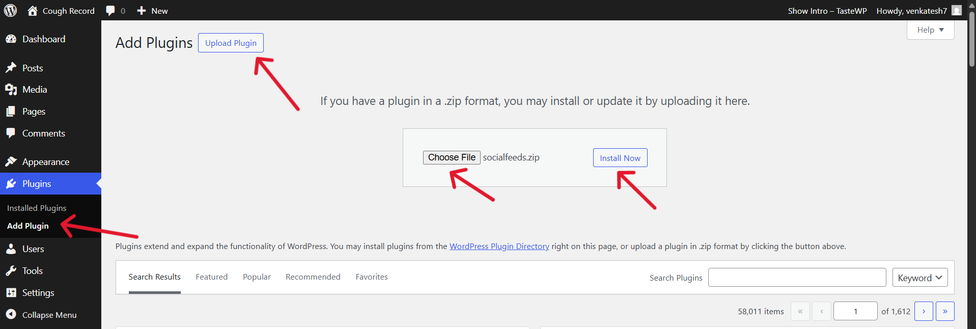 Install SocialFeeds through upload
